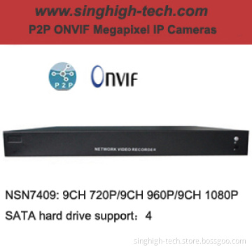 1u 4SATA 9CH 1080P 960p 720p P2p Onvif DVR NVR (NSN7409)